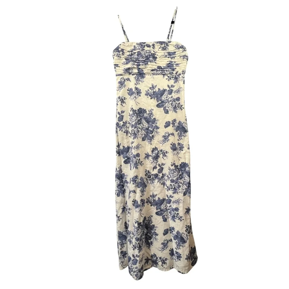 Abercrombie & Fitch Linen Cotton Floral Strapless Maxi Dress SZ MT Tropical Vaca